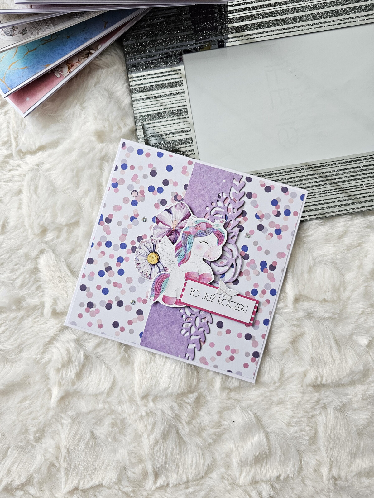 Kartka urodzinowa na roczek unicorn jednorożec