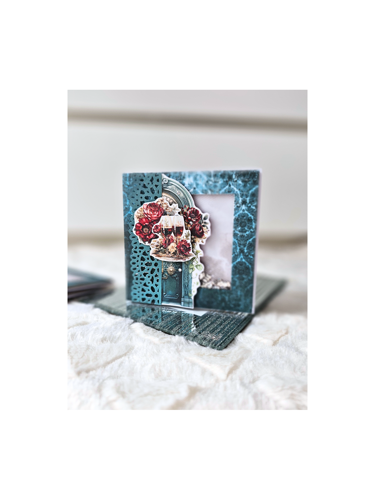 Kartka ślubna kieliszki w kolorze turkusowym shaker card
