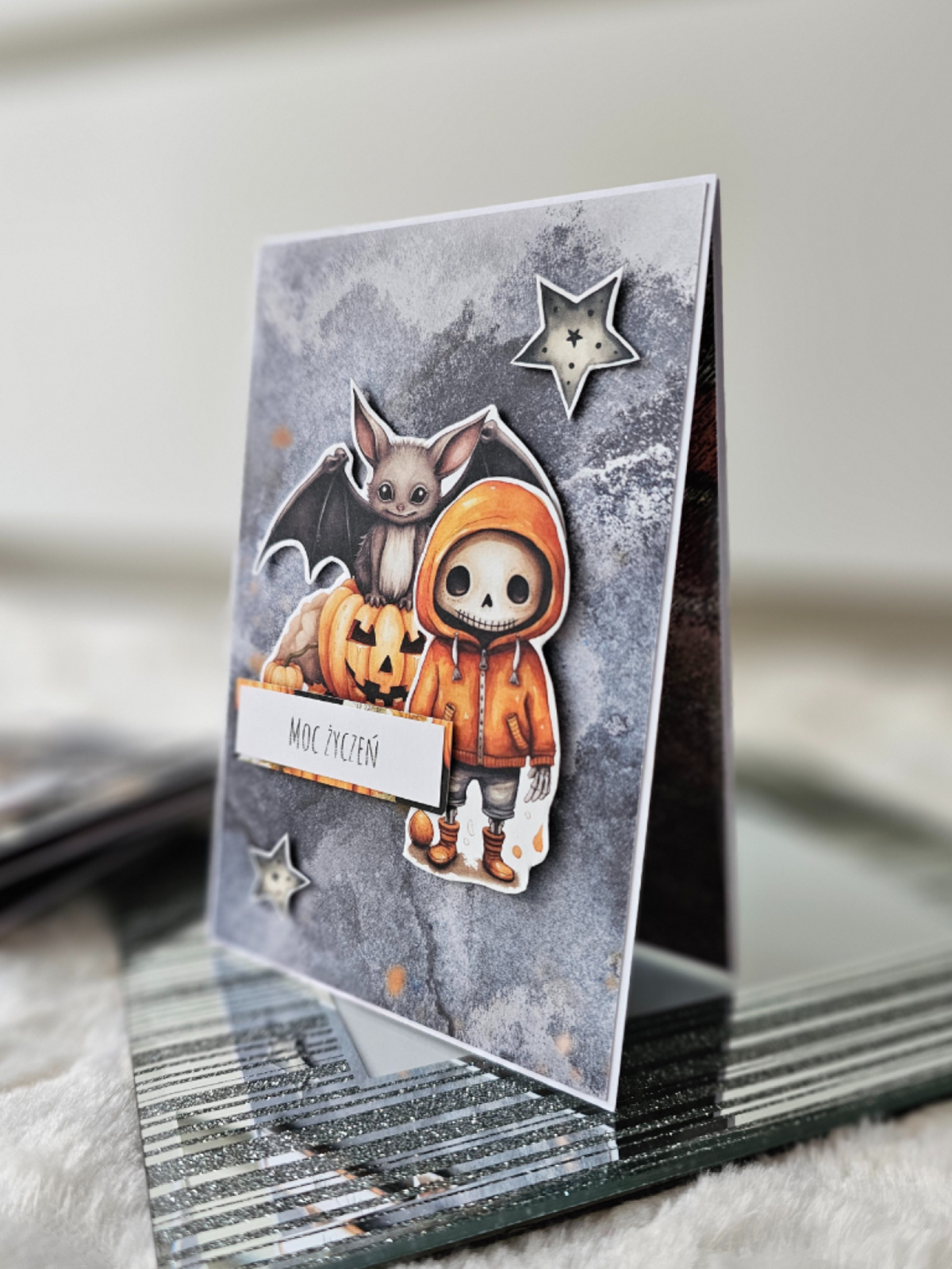 Kartka urodzinowa halloween trupiak nietoperz