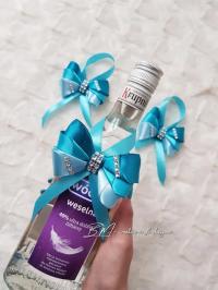 Kokardki na butelki/alkohol weselny błękit- 30 szt
