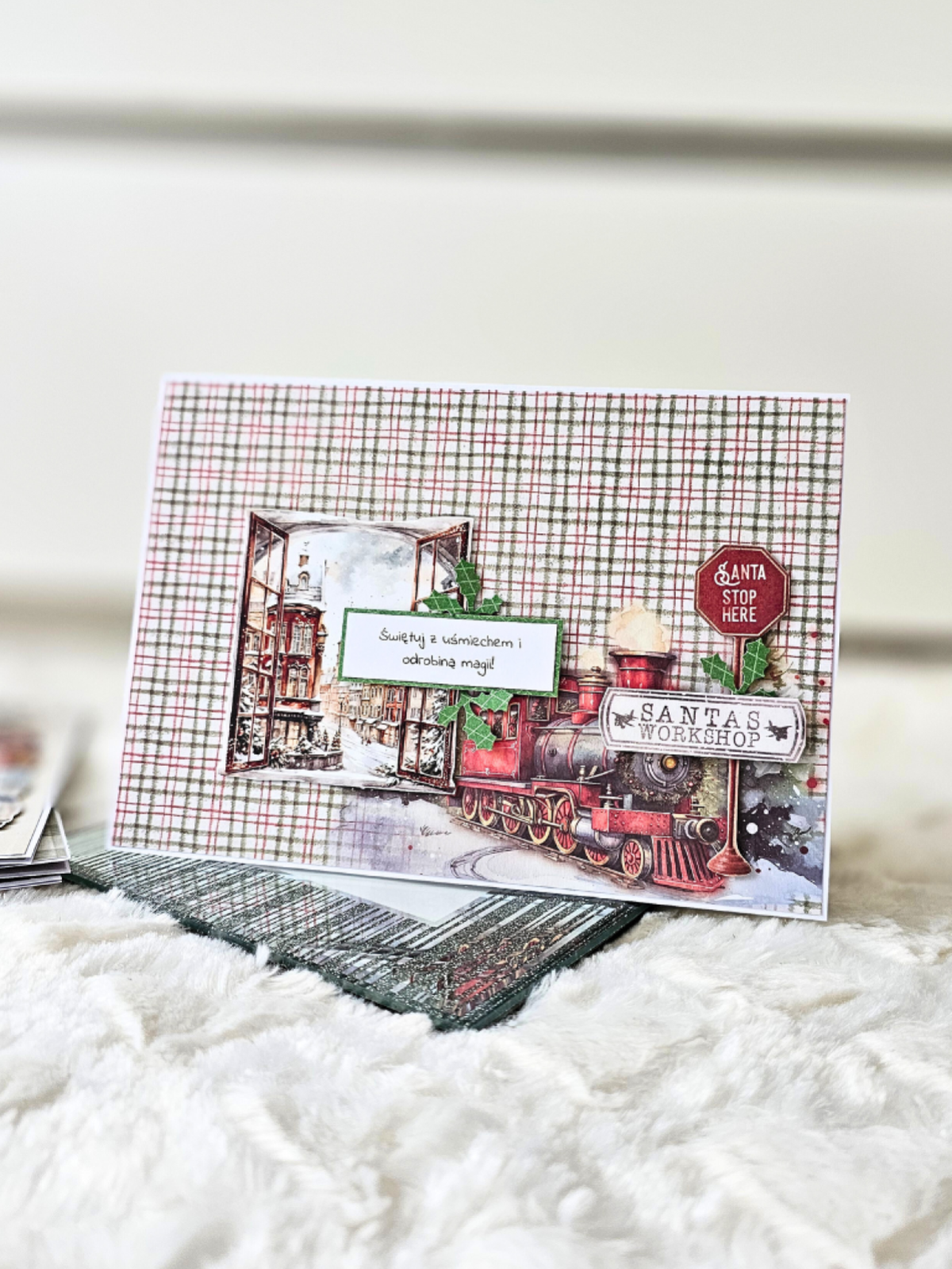 Duża kartka świąteczna bożonarodzeniowa - A5 pociąg santa