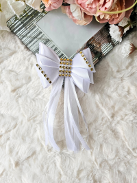 Spinka do włosów kokarda na Komunię ze złotą aplikacją