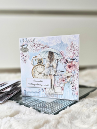 Kartka z okazji urodzin dla dziewczyny na osiemnastkę, dziewczyna z parasolką