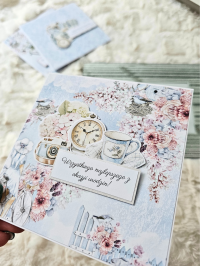 Kartka urodzinowa w wiejskim stylu - kobieta na rowerze