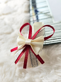 Przypinki dla gości weselnych + ecru, bordo srebrny