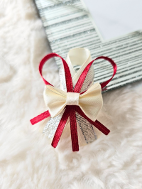 Przypinki dla gości weselnych + ecru, bordo srebrny